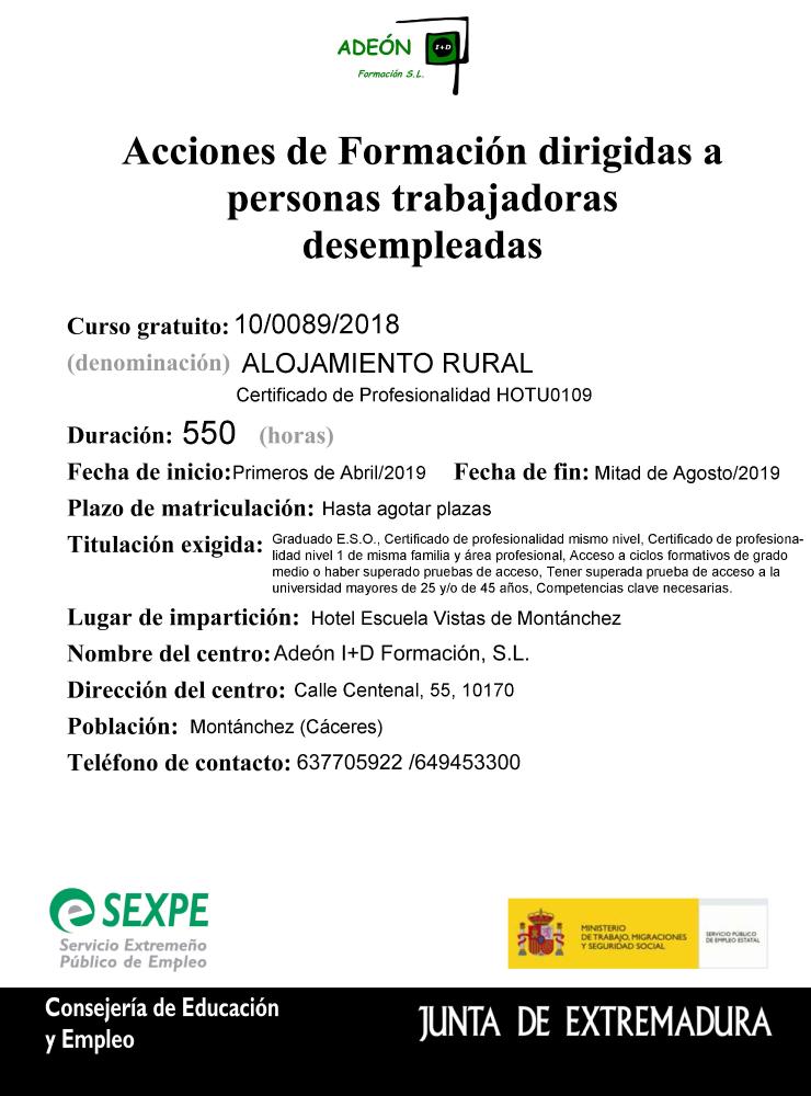 Imagen Curso de Formación con CERTIFICADO DE PROFESIONALIDAD 'ALOJAMIENTO RURAL' 